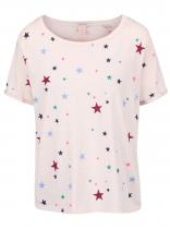 Maison Scotch Světle růžové tričko s barevnými hvězdičkami